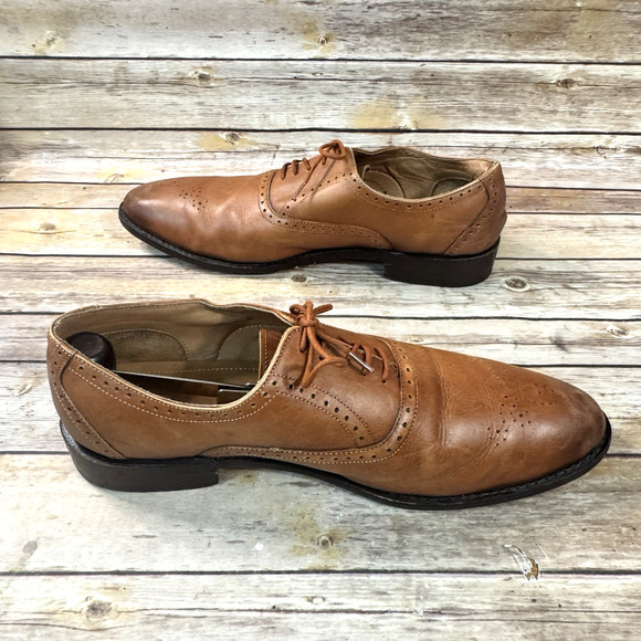 Lethato Mens Cognac Brown Leather Perforated Lace Up Oxford Shoes Size 11.5 - Picture 5 of 8